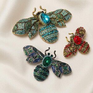 Bee Brooch Collection Rhinestone Insect Pins Colorful Crystal Statement Set of 3